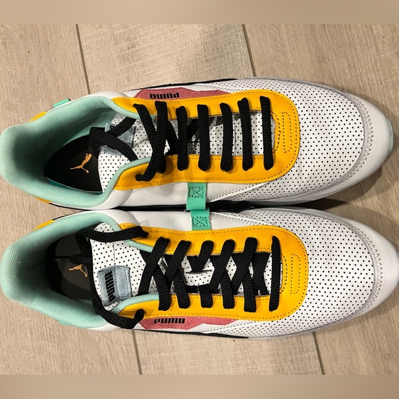 Puma White and Yellow Athletic Shoes - Picture 2 of 6